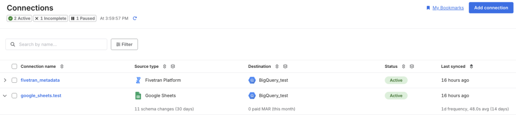 Connectionの一覧を示す画像