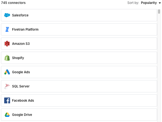 Fivetranのコネクタの種類を表す図